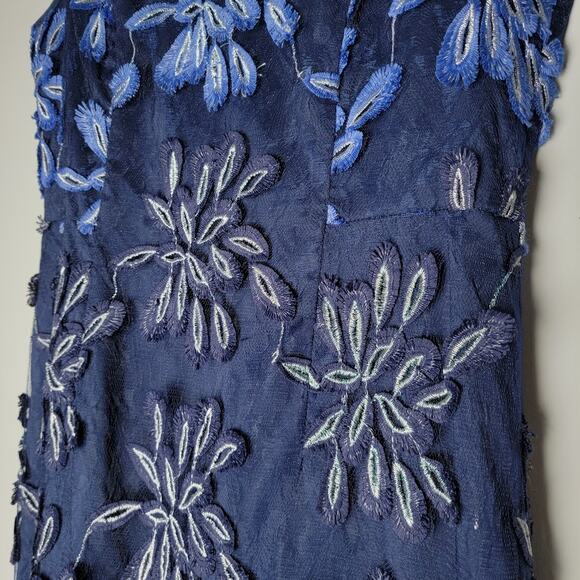 Adrianna Papell Embroidered Mesh Sheath Dress Navy Blue Size 8 Cocktail Holiday - Picture 3 of 12
